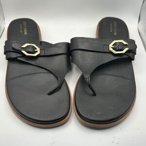 Cole Haan Black Leather Sandals with Gold Buckle